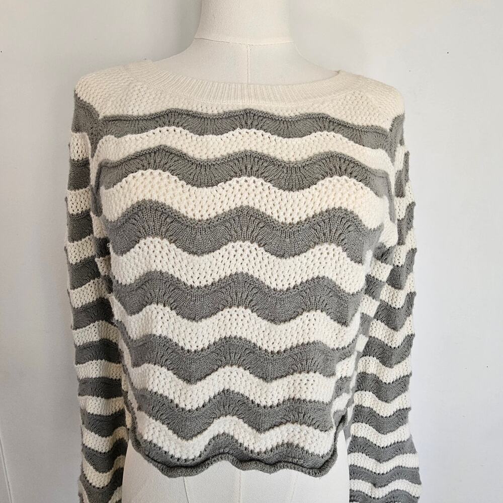 Altar'd State S Hang‎ With Me Striped Crop Sweater Cream and Gray Whimsigoth